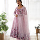 Lorenvalley Fashion Women Pure Soft Organza Silk Floral Print Fully Flair Anarkali With Pent Dupatta Set - Pink | Swadesiicart