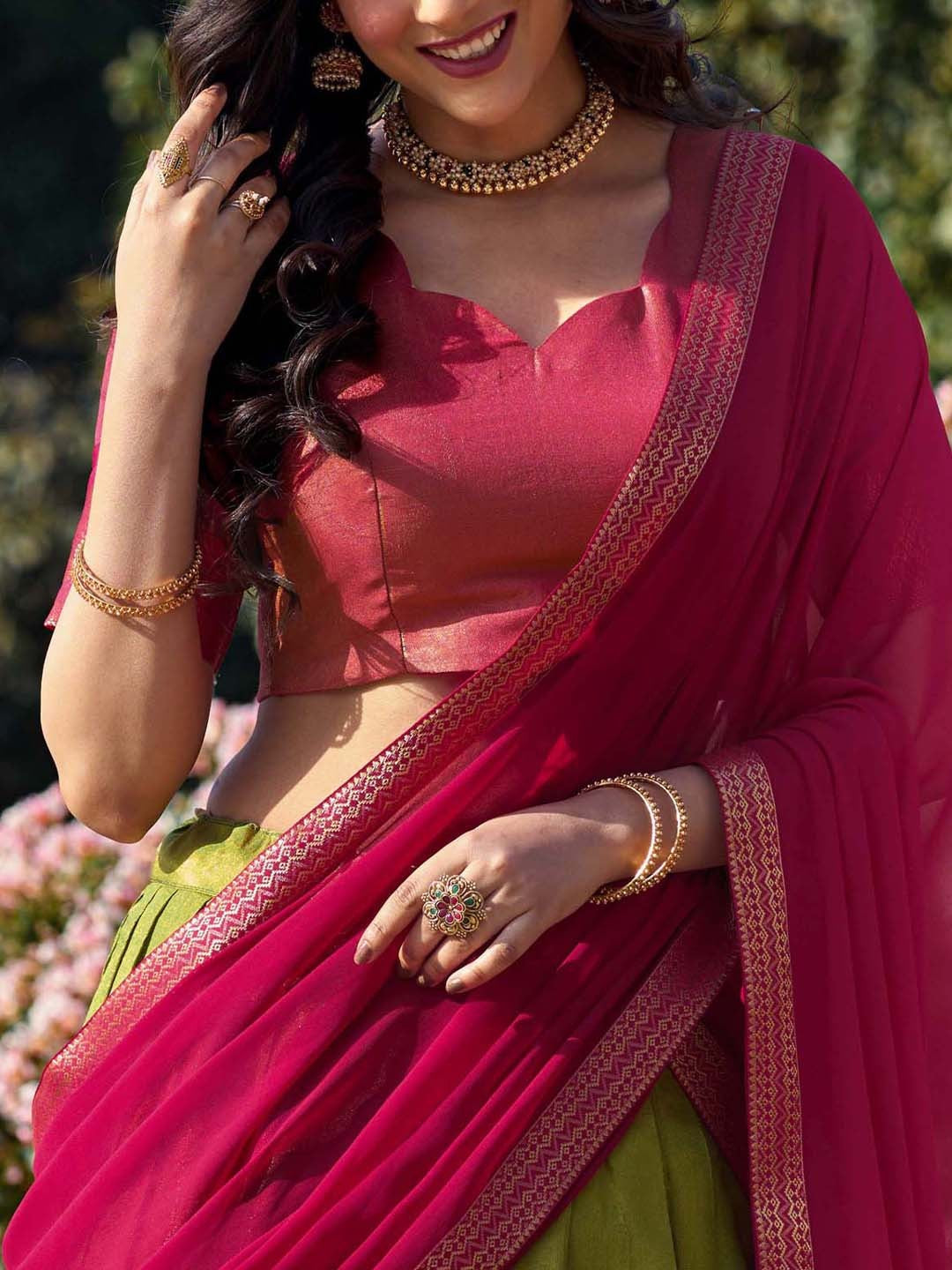 Lorenvalley Green Kanchipuram Zari Weaving Work Lehenga Choli with Dupatta | Swadesiicart