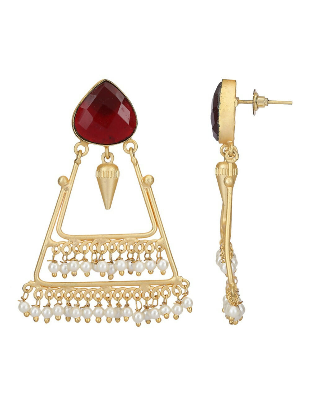 Joban Fashion Women Handcrafted Red Stone Matte Gold Earrings | Swadesiicart