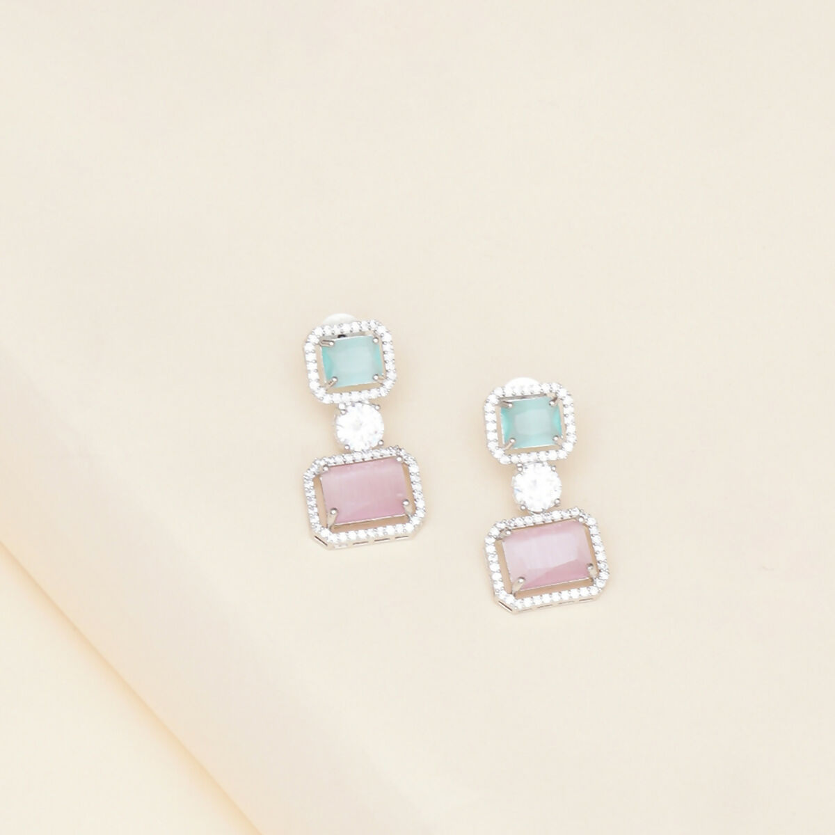 Jade and Blush Pink Earrings- Ruby Raang | Swadesiicart