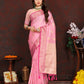 Lorenvalley Fashion Pink Soft Katan Silk Woven Design Zari Weaving Pallu Saree - Swadesiicart