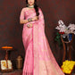 Lorenvalley Fashion Pink Soft Katan Silk Woven Design Zari Weaving Pallu Saree - Swadesiicart