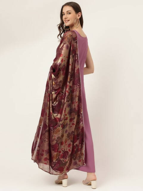 FIORRA Women's Lavender Poly Crepe Flared Kurta With Dupatta - Swadesiicart