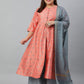 Janasya XL LOVE by Janasya Women's Plus Size Peach Poly Silk Kurta With Palazzo and Dupatta | Swadesiicart