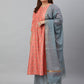 Janasya XL LOVE by Janasya Women's Plus Size Peach Poly Silk Kurta With Palazzo and Dupatta | Swadesiicart