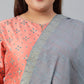 Janasya XL LOVE by Janasya Women's Plus Size Peach Poly Silk Kurta With Palazzo and Dupatta | Swadesiicart