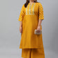 Janasya Women's Mustard Poly Silk Straight Party Kurta Set | Swadesiicart