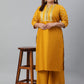Janasya Women's Mustard Poly Silk Straight Party Kurta Set | Swadesiicart