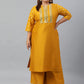 Janasya Women's Mustard Poly Silk Straight Party Kurta Set | Swadesiicart
