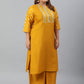 Janasya Women's Mustard Poly Silk Straight Party Kurta Set | Swadesiicart