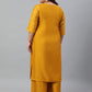 Janasya Women's Mustard Poly Silk Straight Party Kurta Set | Swadesiicart