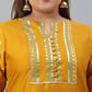 Janasya Women's Mustard Poly Silk Straight Party Kurta Set | Swadesiicart