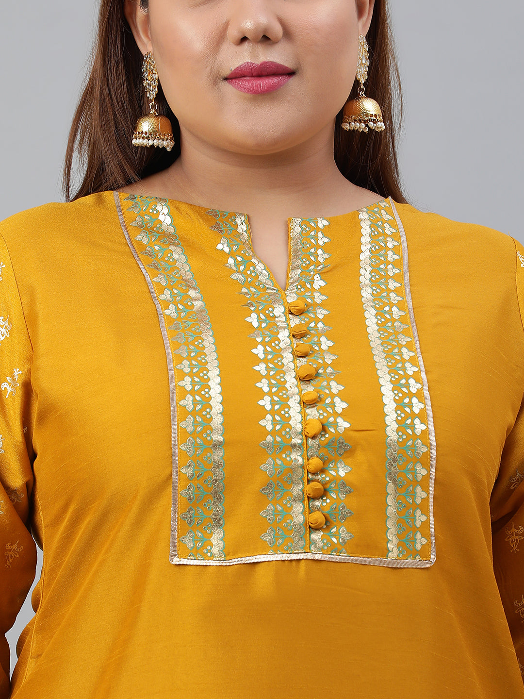 Janasya Women's Mustard Poly Silk Straight Party Kurta Set | Swadesiicart