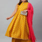 Janasya XL LOVE by Janasya Women's Plus Size Mustard Poly Silk Kurti With Palazzo and Dupatta | Swadesiicart