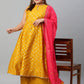 Janasya XL LOVE by Janasya Women's Plus Size Mustard Poly Silk Kurti With Palazzo and Dupatta | Swadesiicart
