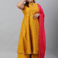 Janasya XL LOVE by Janasya Women's Plus Size Mustard Poly Silk Kurti With Palazzo and Dupatta | Swadesiicart