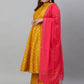 Janasya XL LOVE by Janasya Women's Plus Size Mustard Poly Silk Kurti With Palazzo and Dupatta | Swadesiicart