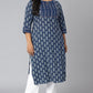 Janasya Women's Blue Cotton Block Print Casual Straight Kurta | Swadesiicart