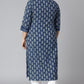 Janasya Women's Blue Cotton Block Print Casual Straight Kurta | Swadesiicart