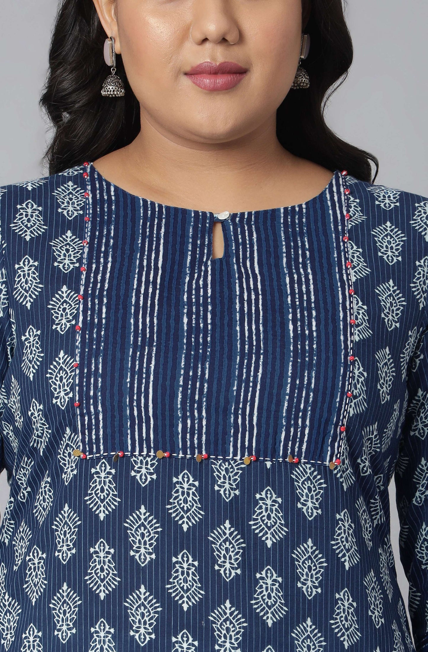 Janasya Women's Blue Cotton Block Print Casual Straight Kurta | Swadesiicart