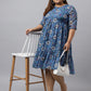 Janasya Women's Blue Poly Georgette Floral Printed Casual Flared Western Dress | Swadesiicart