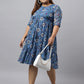 Janasya Women's Blue Poly Georgette Floral Printed Casual Flared Western Dress | Swadesiicart