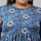 Janasya Women's Blue Poly Georgette Floral Printed Casual Flared Western Dress | Swadesiicart