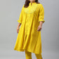 Janasya XL LOVE by Janasya Women's Plus Size Yellow Poly Silk Kurta With Pant | Swadesiicart