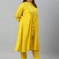 Janasya XL LOVE by Janasya Women's Plus Size Yellow Poly Silk Kurta With Pant | Swadesiicart