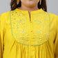 Janasya XL LOVE by Janasya Women's Plus Size Yellow Poly Silk Kurta With Pant | Swadesiicart