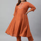 Janasya XL LOVE by Janasya Women's Plus Size Rust Orange Poly Silk Kurta With Pant | Swadesiicart