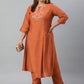 Janasya XL LOVE by Janasya Women's Plus Size Rust Orange Poly Silk Kurta With Pant | Swadesiicart