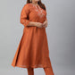 Janasya XL LOVE by Janasya Women's Plus Size Rust Orange Poly Silk Kurta With Pant | Swadesiicart
