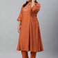 Janasya XL LOVE by Janasya Women's Plus Size Rust Orange Poly Silk Kurta With Pant | Swadesiicart