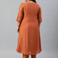 Janasya XL LOVE by Janasya Women's Plus Size Rust Orange Poly Silk Kurta With Pant | Swadesiicart