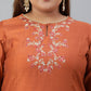 Janasya XL LOVE by Janasya Women's Plus Size Rust Orange Poly Silk Kurta With Pant | Swadesiicart