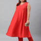 Janasya XL LOVE by Janasya Women's Plus Size Red Art Silk Kurta With Pant | Swadesiicart