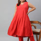 Janasya XL LOVE by Janasya Women's Plus Size Red Art Silk Kurta With Pant | Swadesiicart