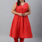 Janasya XL LOVE by Janasya Women's Plus Size Red Art Silk Kurta With Pant | Swadesiicart