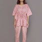Breathables Women’S Loungewear Kaftan Co-Ord Set Cotton V-Neck In Quirky Pink Print