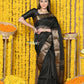 Very Much Indian Rajsi - Handloom Ari Checks Cotton Silk Saree With Golden Border - Black | Swadesiicart