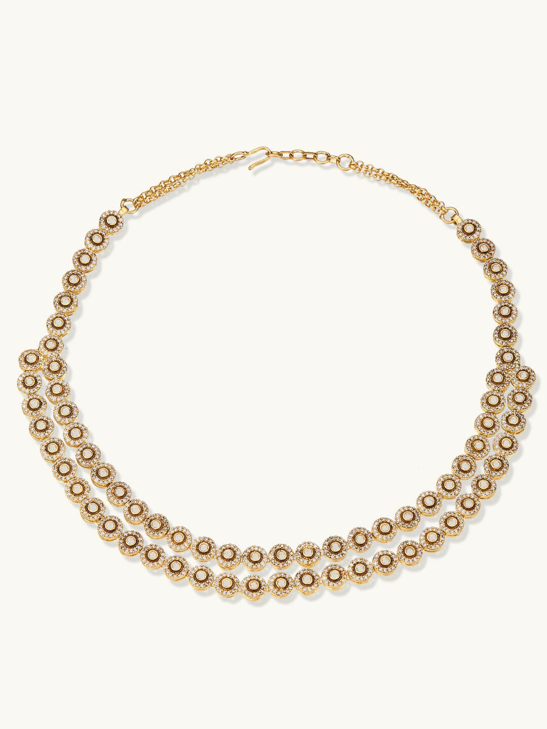 Nuyug 22K Gold-Plated Zircon Studded Enamel Embellished Dual Layered Necklace Set | Swadesiicart