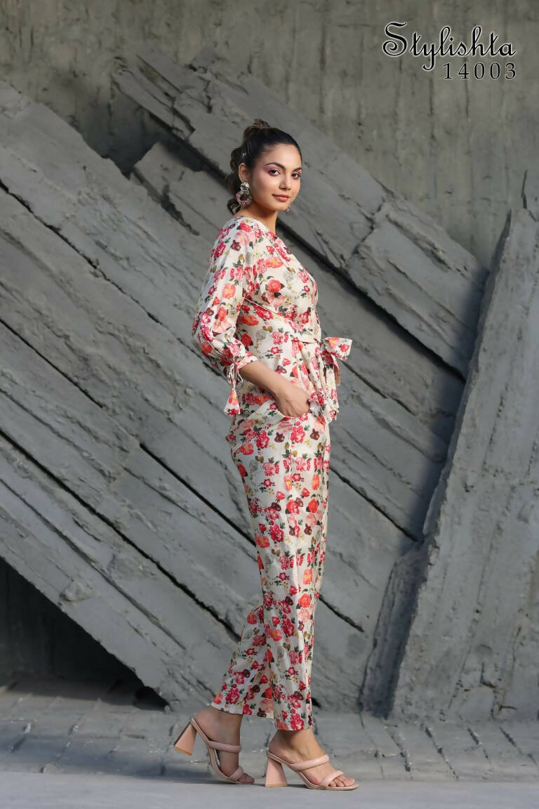 Women's Partywear Designer White & Multi Muslin co-ord set - Stylishta - Swadesiicart
