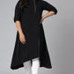 Janasya Women's Black Poly Crepe Solid Casual High Low Kurta | Swadesiicart