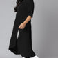 Janasya Women's Black Poly Crepe Solid Casual High Low Kurta | Swadesiicart