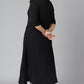 Janasya Women's Black Poly Crepe Solid Casual High Low Kurta | Swadesiicart