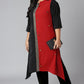 Janasya Women's Black Poly Crepe Colorblock Casual Asymmetric Kurta | Swadesiicart