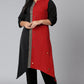 Janasya Women's Black Poly Crepe Colorblock Casual Asymmetric Kurta | Swadesiicart
