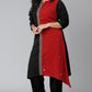 Janasya Women's Black Poly Crepe Colorblock Casual Asymmetric Kurta | Swadesiicart