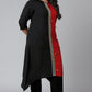Janasya Women's Black Poly Crepe Colorblock Casual Asymmetric Kurta | Swadesiicart